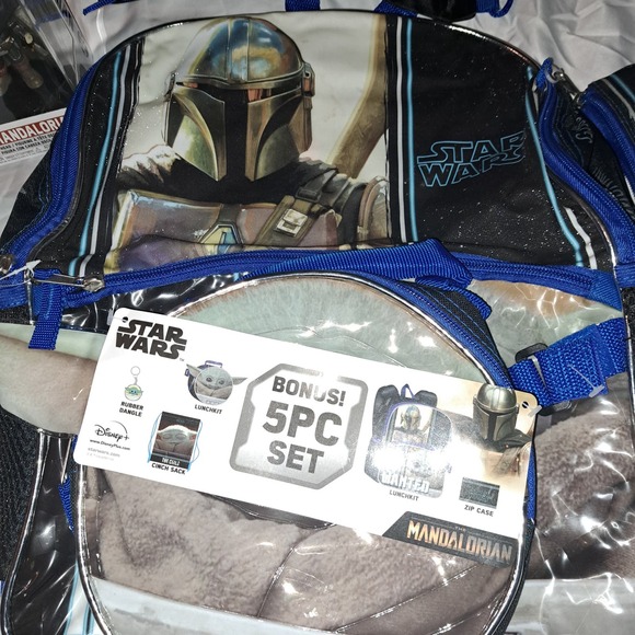SALE!!! Star Wars Mandalorian Baby Yoda 5 Piece Backpack-Lunch PLUS FUNKO POP - Picture 2 of 6